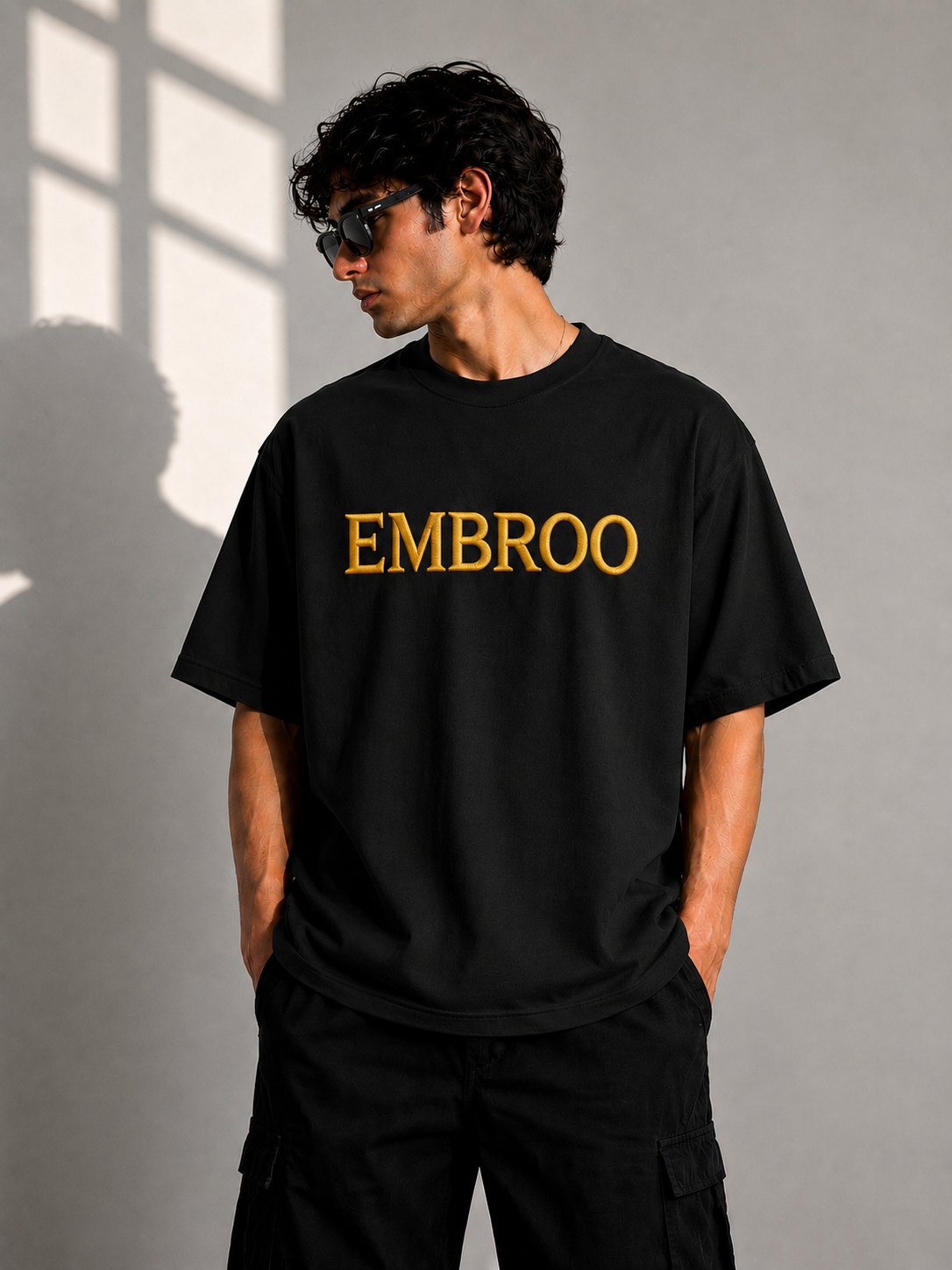 Custom embroidered biker t-shirt with oversized fit